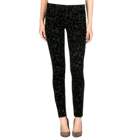 J Brand Olive Brocade Velvet Mid Rise Super Skinny Jeans 25 26 - Picture 1 of 9
